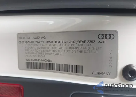 2018 Audi A4 2.0T Tech Ultra Premium/2.0T Ultra Premium from USA, damaged, VIN WAUKMAF40JN000689